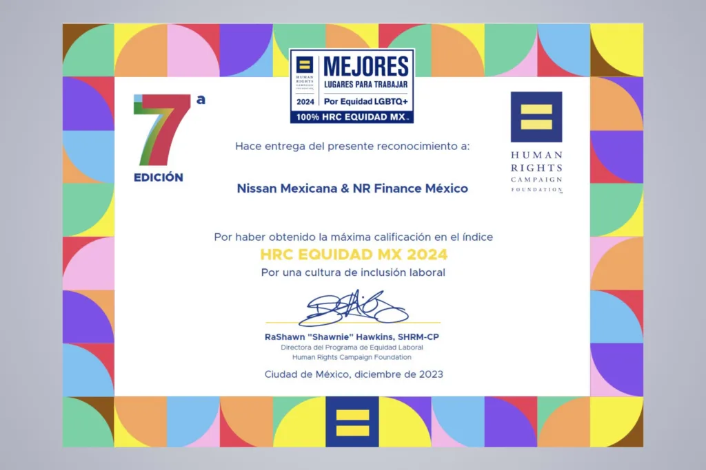 Nissan Mexicana "Mejores Lugares para Trabajar LGBTQ+ 2024"