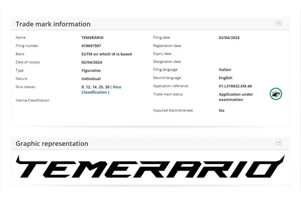 Lamborghini Temerario Nombre Registro